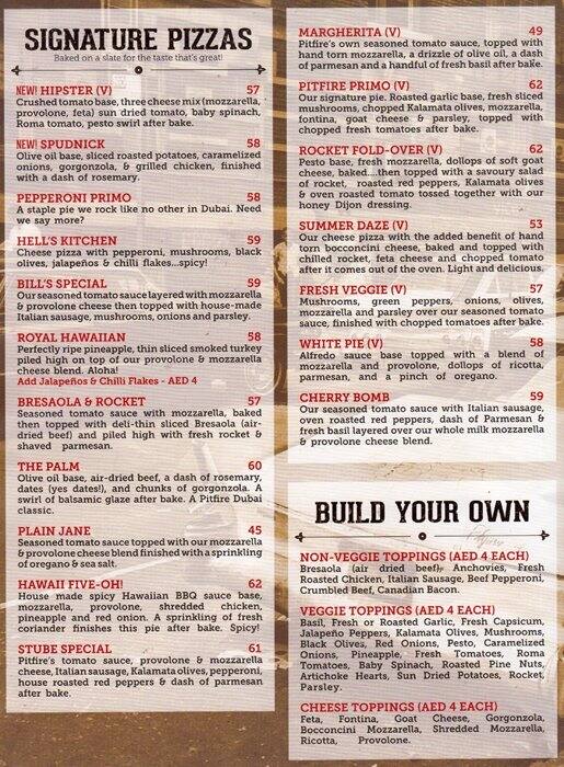 Pitfire Pizza Menu, Menu for Pitfire Pizza, Jumeirah Lake Towers (JLT
