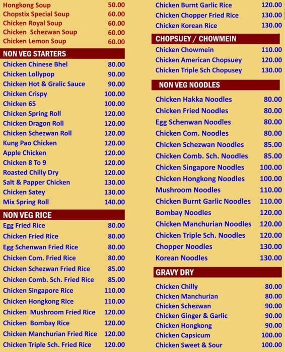 chopstix chinese menu