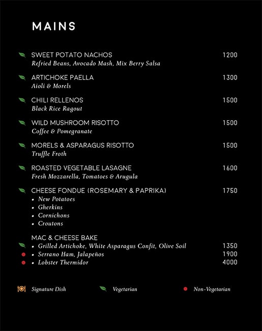 Sette Mara menu