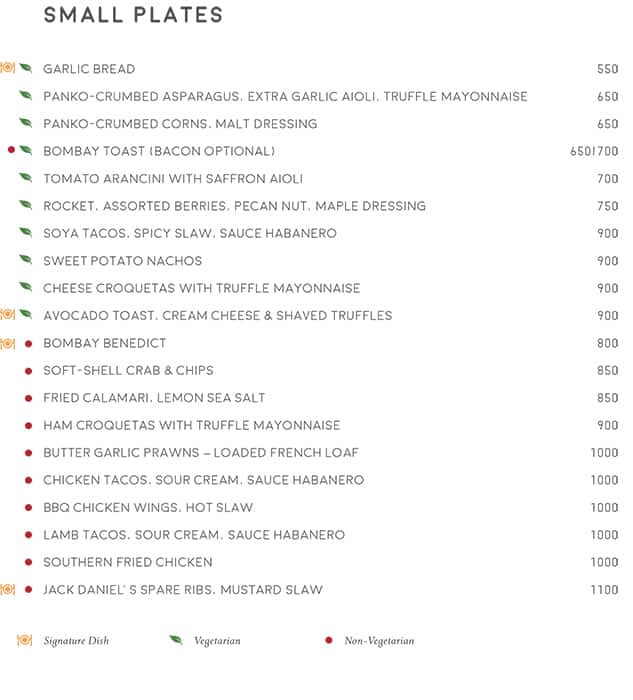 Sette Mara menu