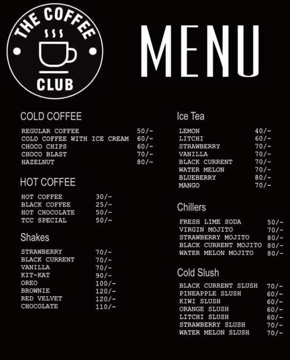 Menu at The Coffee Club, Jaipur, Shop 64