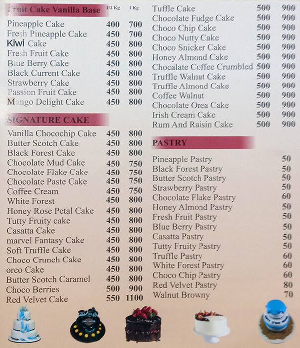Cake Castle menu