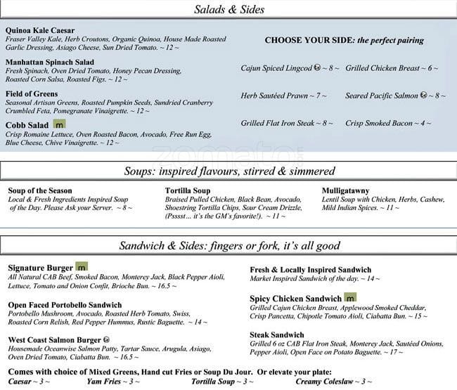 Manhattan Restaurant Delta Vancouver Suites Menu Urbanspoon/Zomato