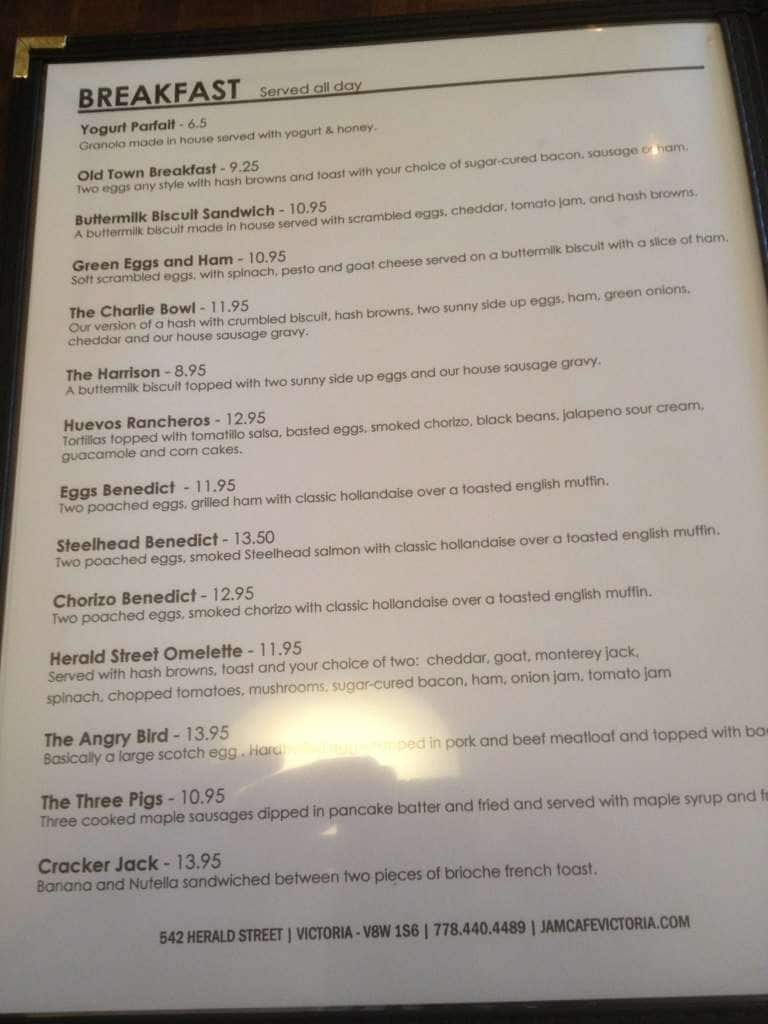 Jam Cafe Menü, Jam Cafe, Victoria, City of Victoria için Menü
