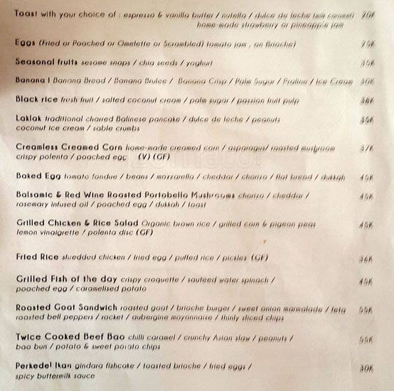 Three Table Spoons Menu, Menu for Three Table Spoons, Sanur, Bali