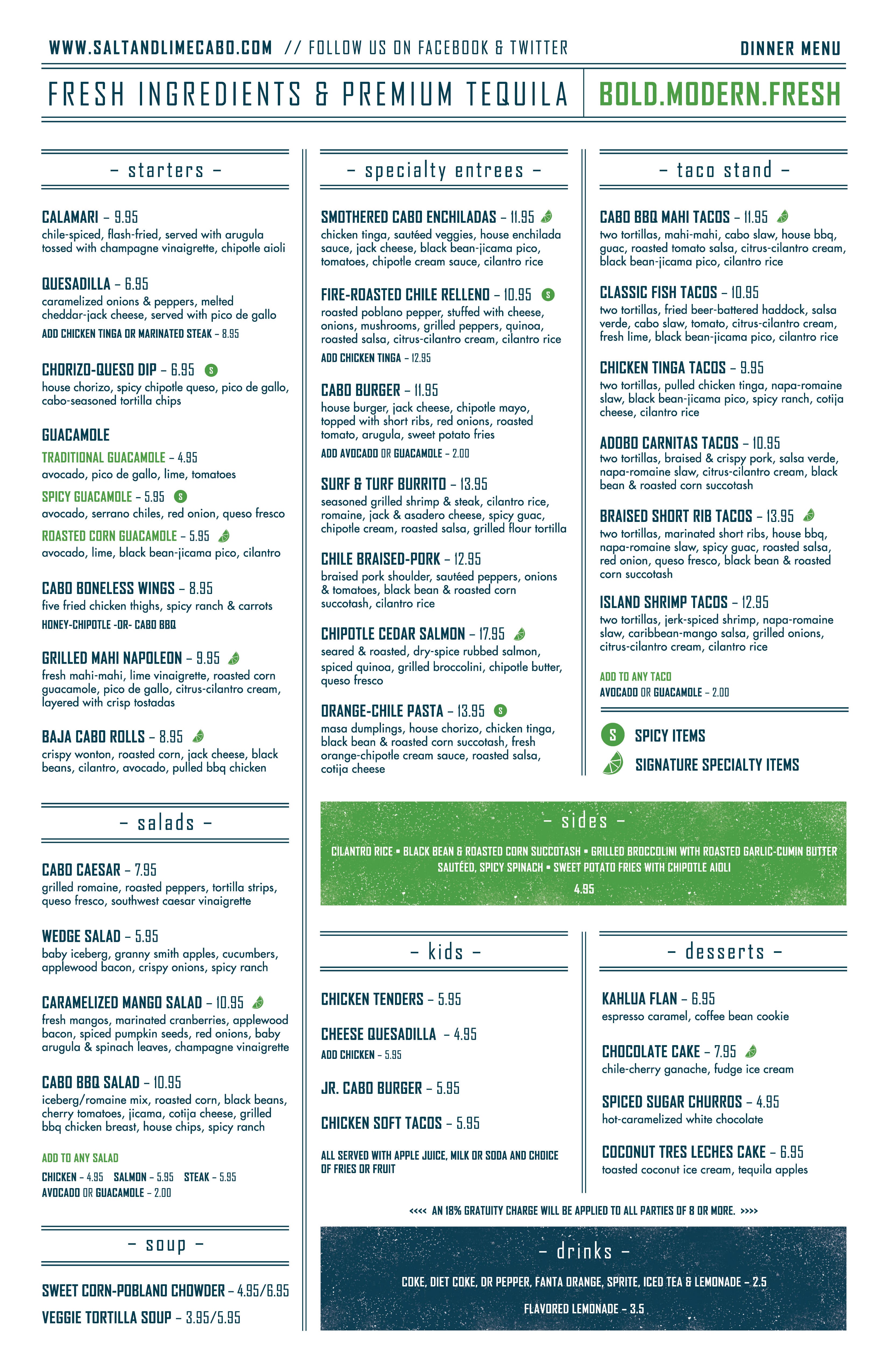 Menu at Salt & Lime Cabo Grill restaurant, Raleigh