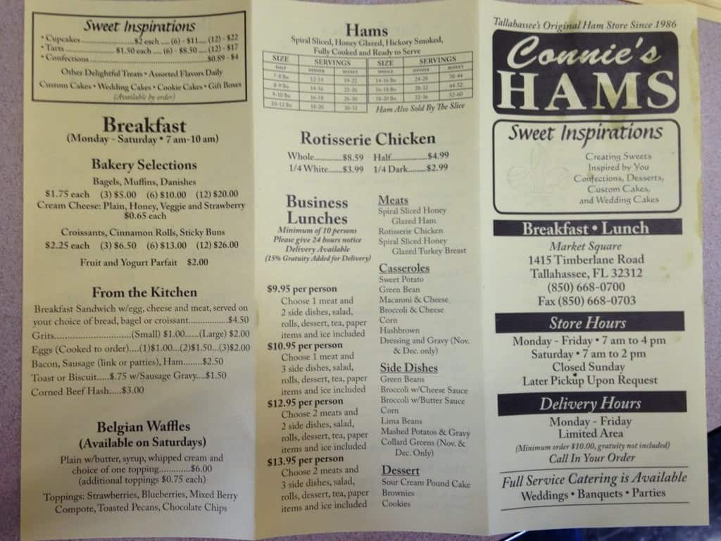 Menu at Connie's Hams & Catering, Tallahassee