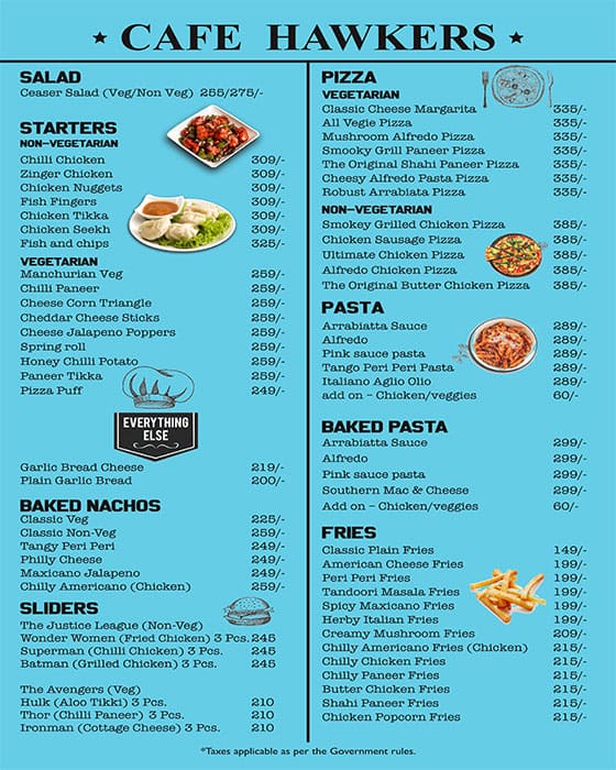 Menu at cafe hawkers New Delhi L22