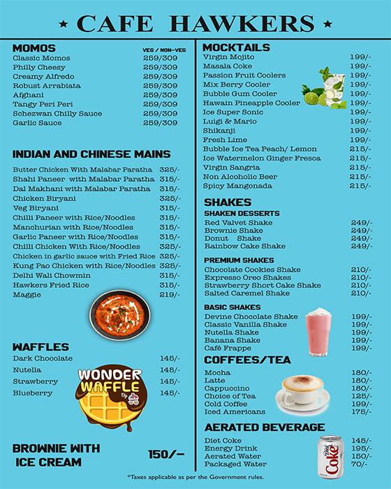 Menu at cafe hawkers New Delhi L22