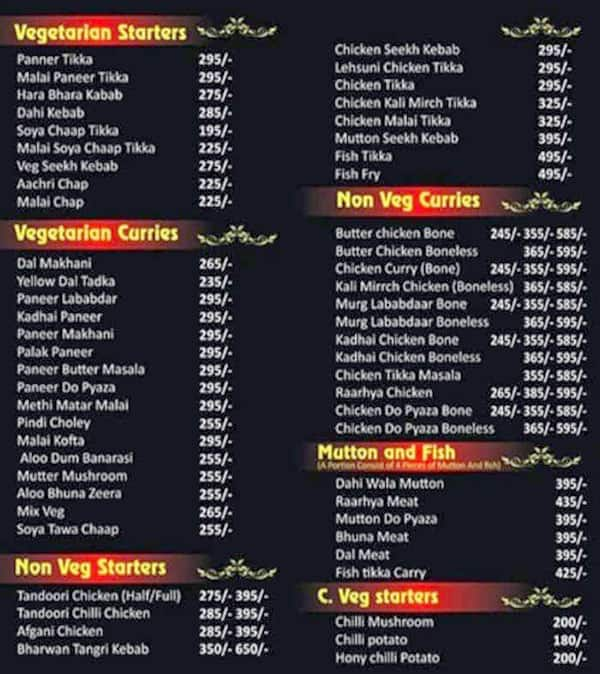 Menu Of Punjabi Angeethi Malviya Nagar New Delhi 