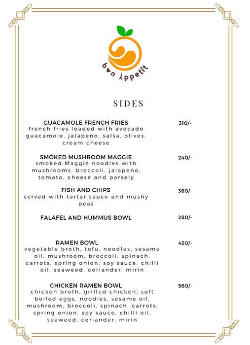 Menu at Bon Appetit, Udaipur