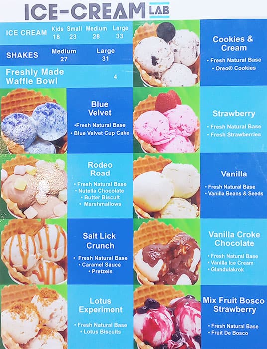 Menu of Ice Cream Lab, Downtown Dubai, Dubai