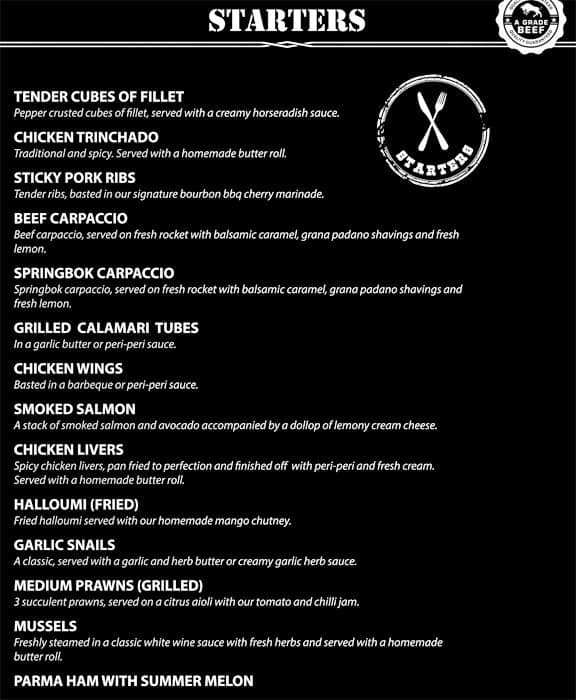 Trumps Grillhouse and Butchery menu