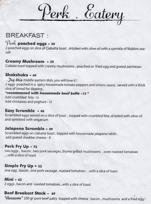 Perk Coffee Shop Menu, Menu for Perk Coffee Shop, Benoni, East Rand