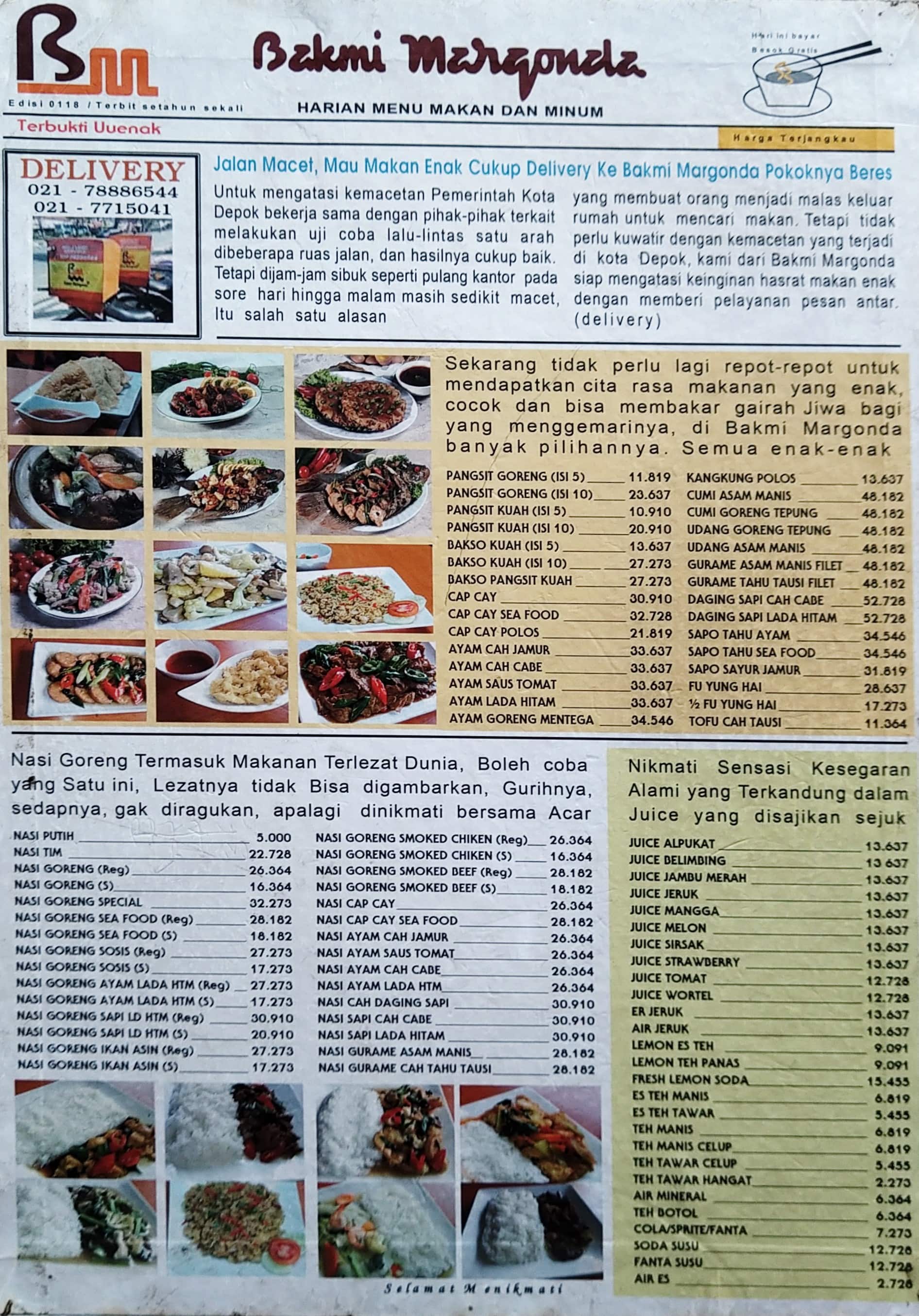 Menu at Bin House cafe, Depok