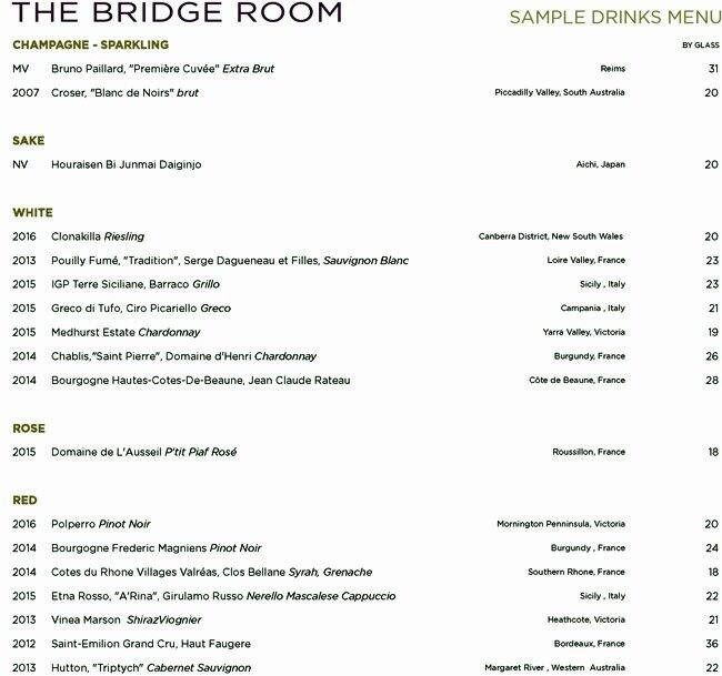 The Bridge Room Menu Menu For The Bridge Room Cbd Sydney