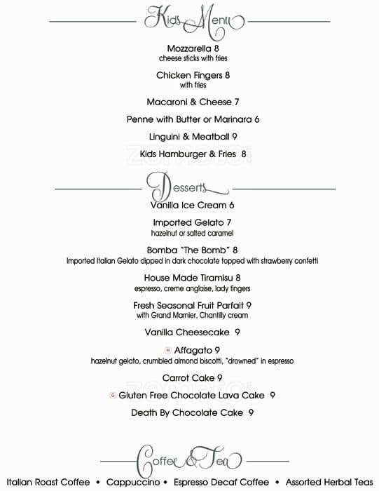 Menu at Fresco Cranston steakhouse, Cranston