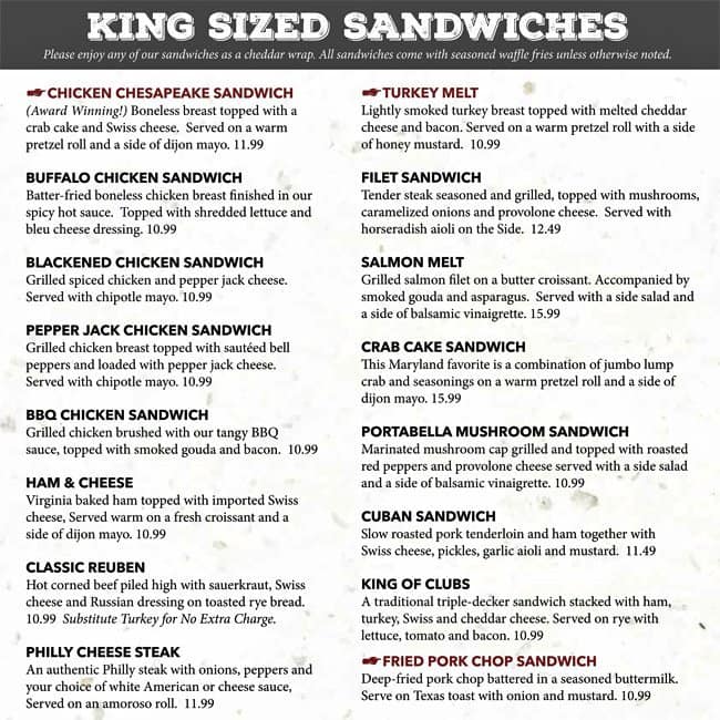 Menu at King Street Grille pub & bar, Murrells Inlet, US17 BUS