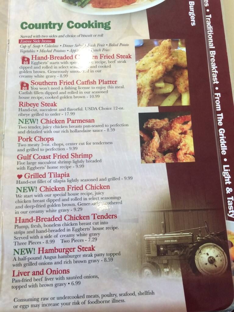 Menu at Eggbert's restaurant, Bartlesville