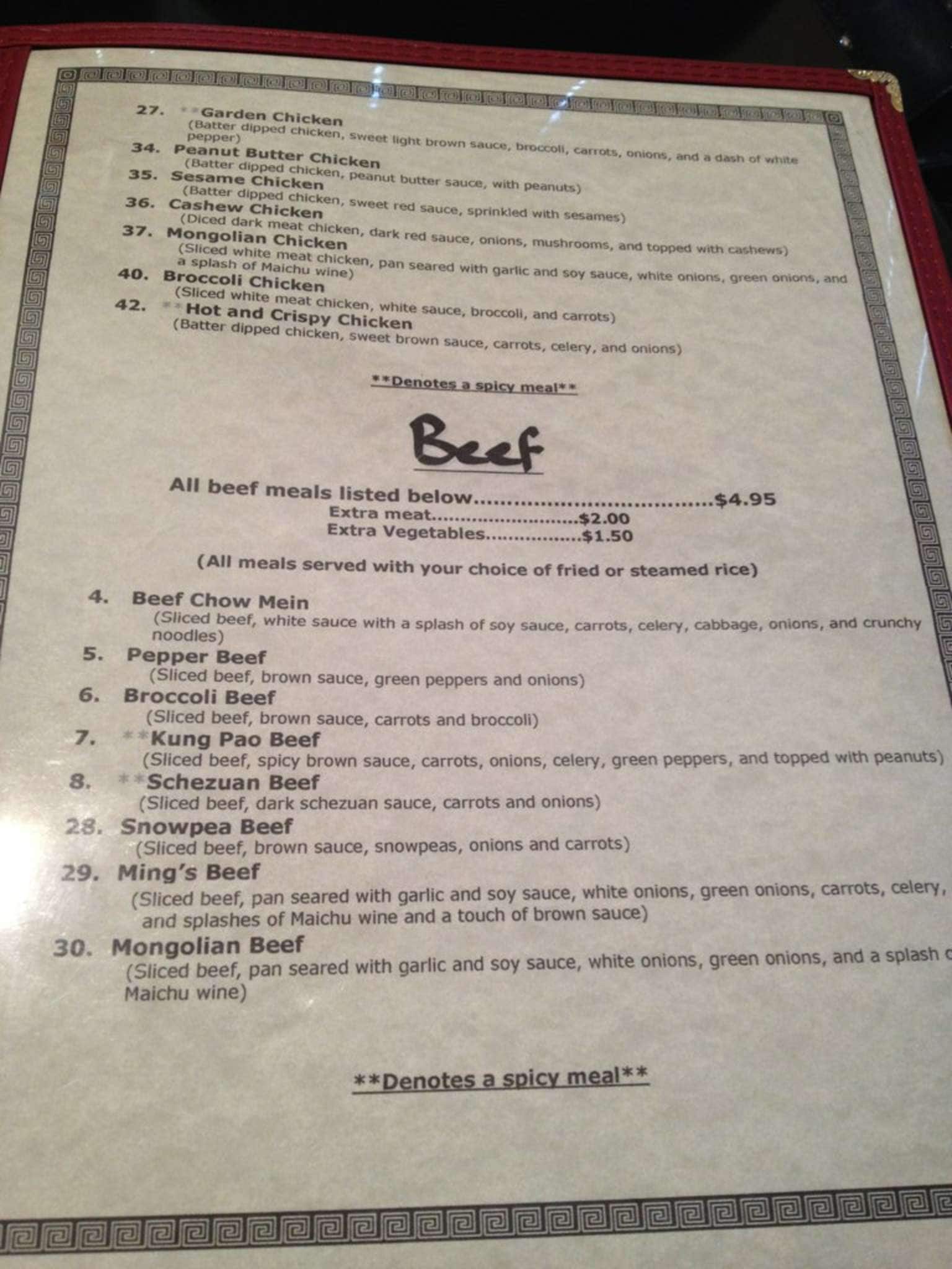 Menu at Ming's Restaurant, Papillion