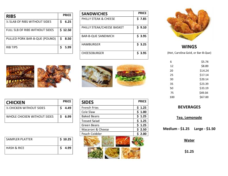 Menu at JK's House of Ribs BBQ, Manning, 151 Durant St
