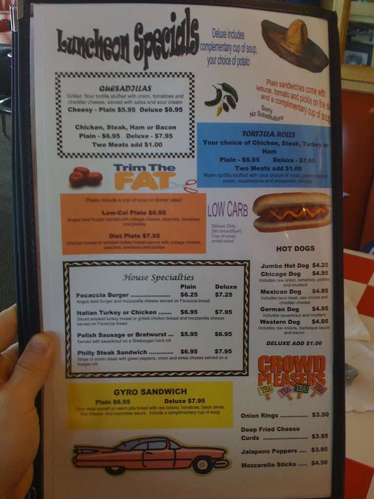 Menu at Harry's Diner restaurant, Sheboygan, WI-42