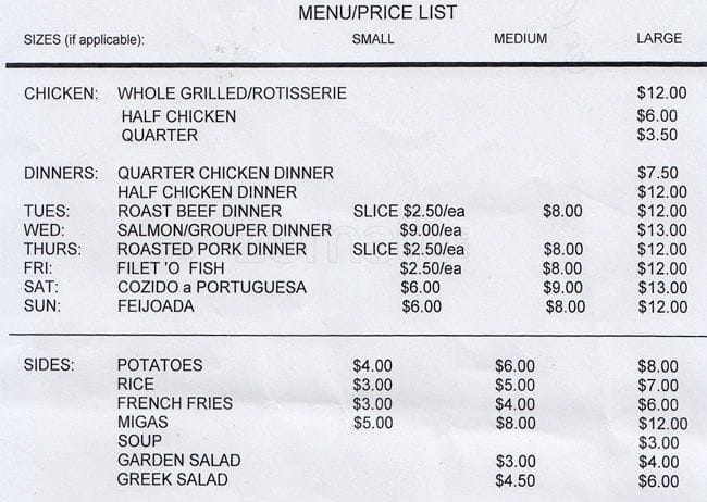 Lavrador B.B.Q menu
