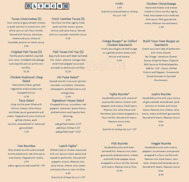 Tio Juan's Margaritas Menu Urbanspoon/Zomato