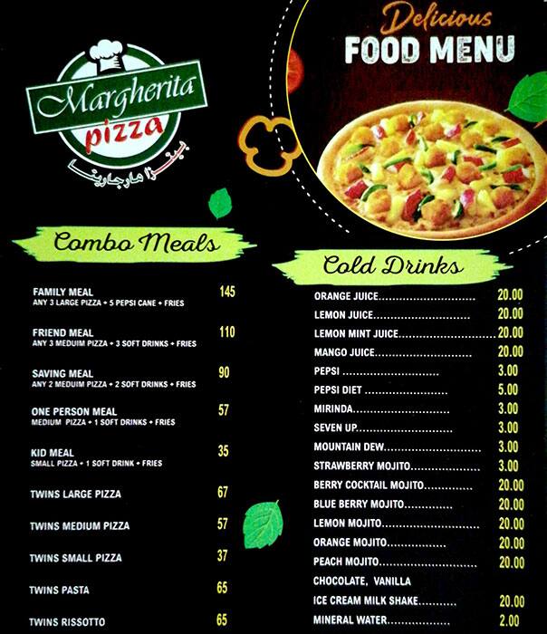 Menu of Margherita Pizza, Al Nahyan, Abu Dhabi