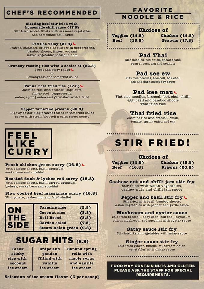 Menu at Panna Thai restaurant, Fitzroy North