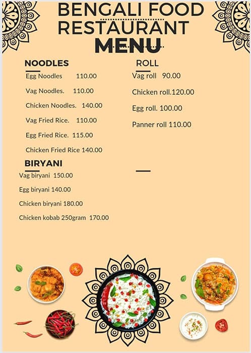 Menu of Bengali Foods, Kalyan Nagar, Bangalore