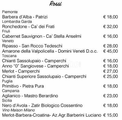 Menu di Maison Milano 