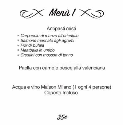 Menu di Maison Milano 