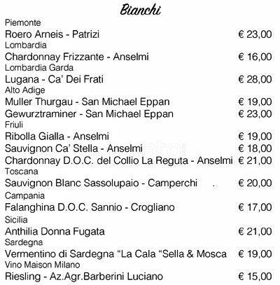 Menu di Maison Milano 