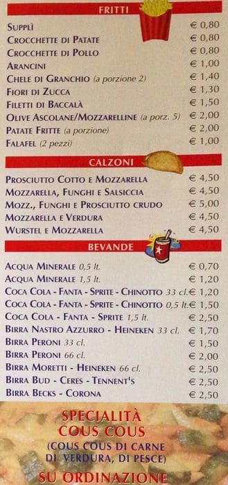Menu di Pizza Matta 