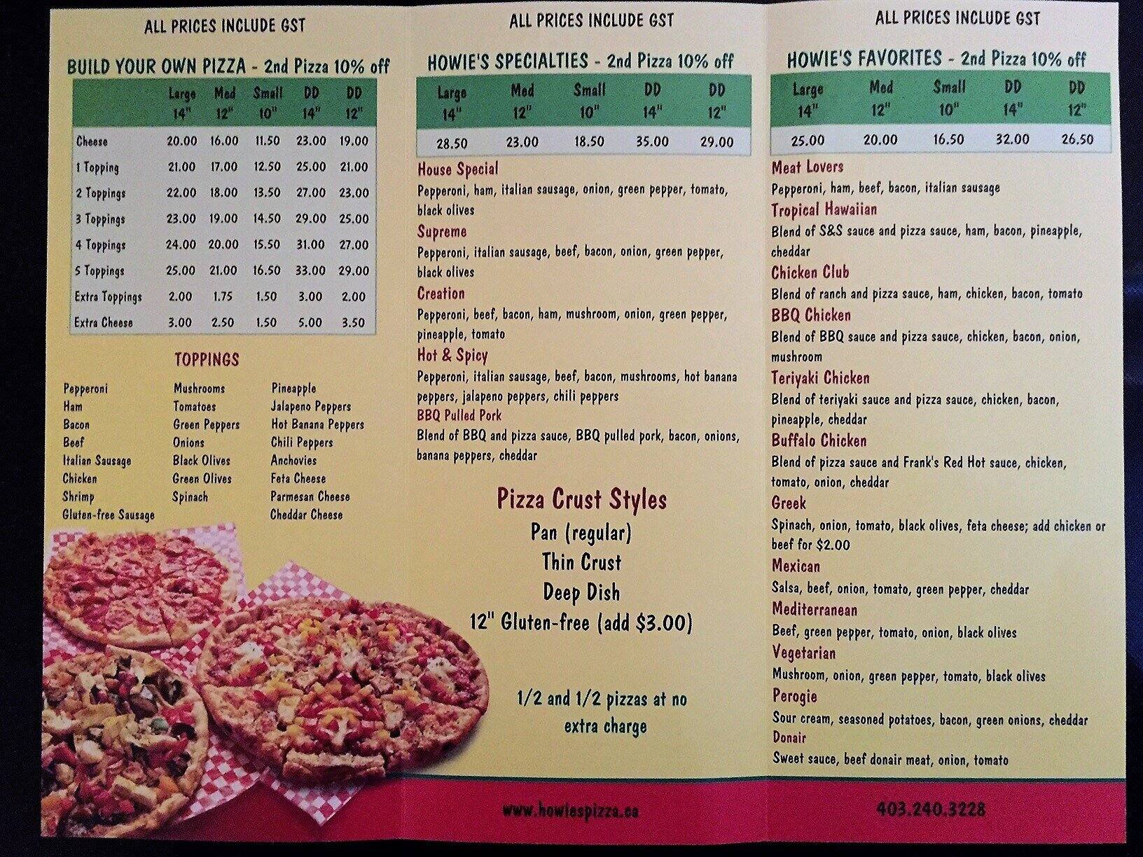 Howie's Pizza Menu, Menu for Howie's Pizza, Killarney, Calgary ...