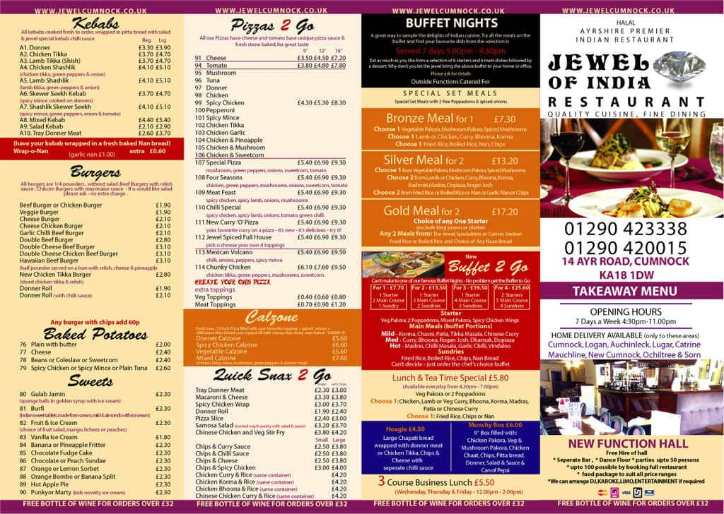 Jewel Of India Menu, Menu for Jewel Of India, Cumnock, Cumnock - Zomato UK