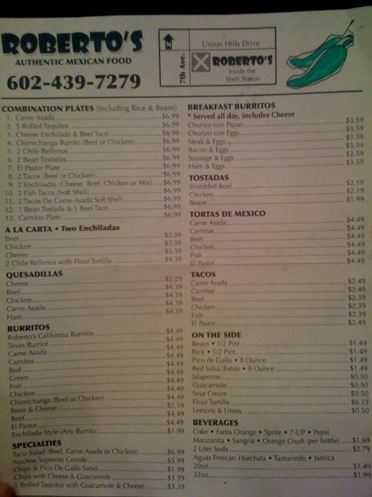 Roberto's Mexican Food Menu Urbanspoon/Zomato