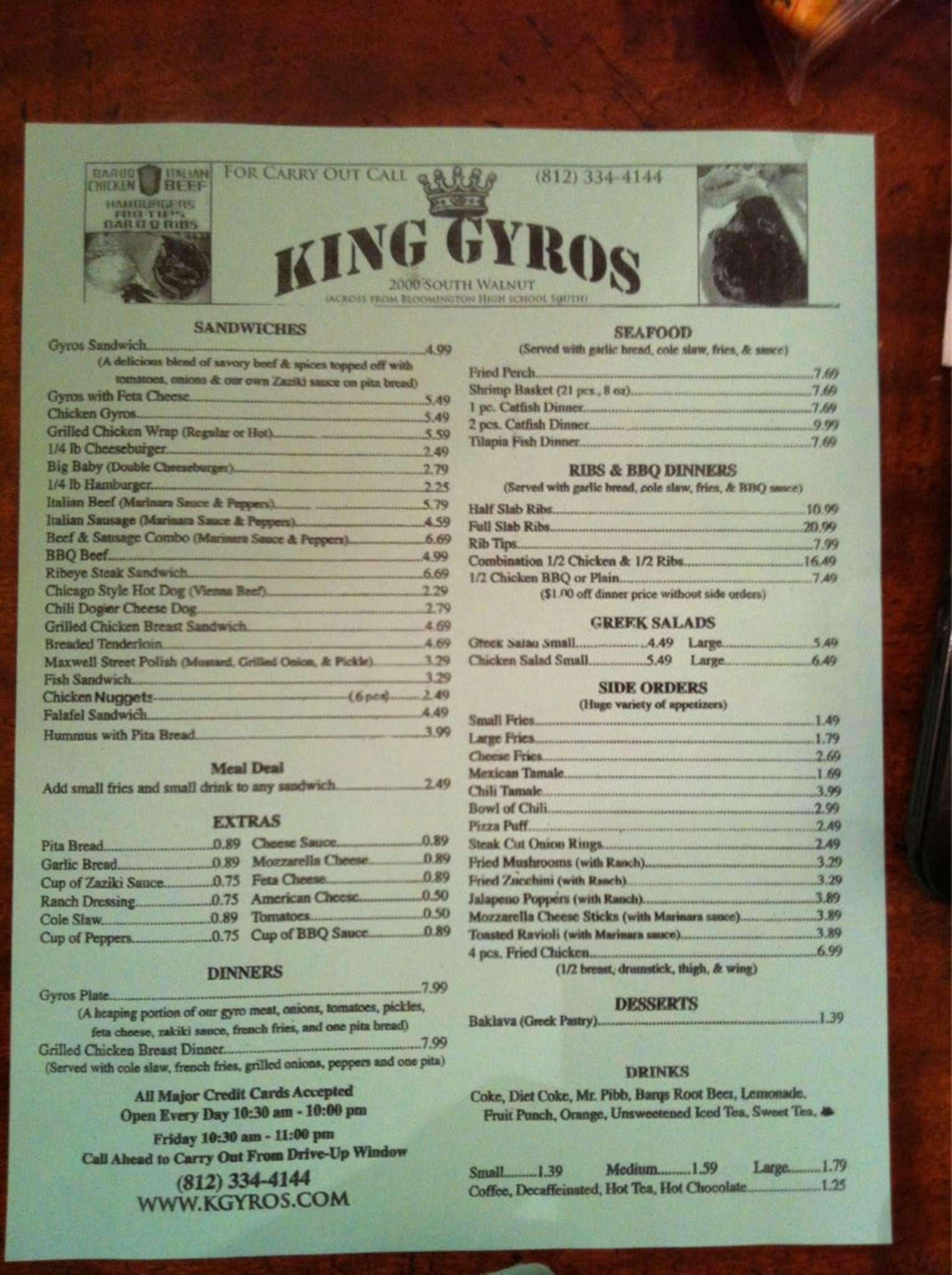 Online Menu of King Gyros Restaurant Restaurant, Bloomington, Indiana