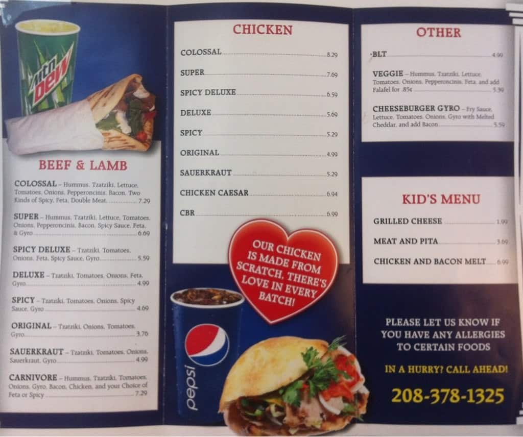 The Gyro House Menu, Menu for The Gyro House, Boise, Boise Urbanspoon