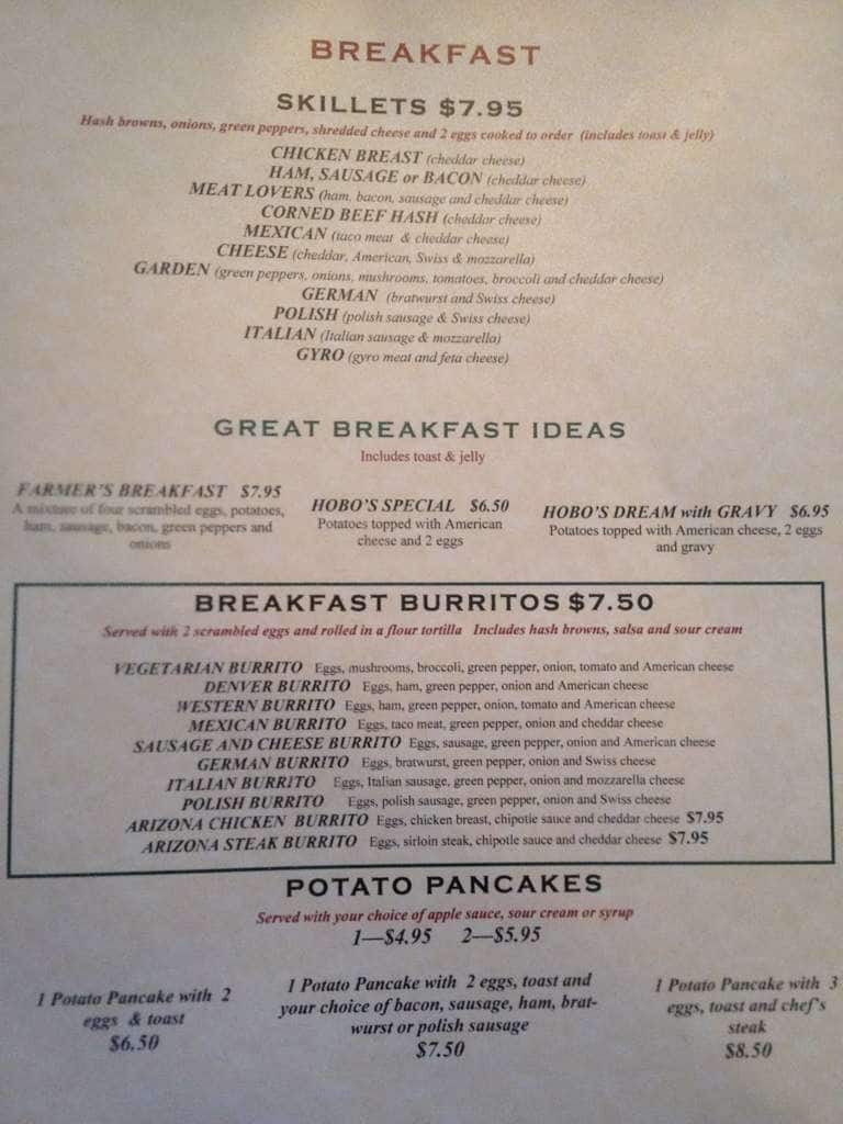 Menu at Harry's Diner restaurant, Sheboygan, Calumet Dr