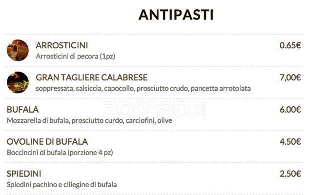 Menu di Ristorante Pizzeria 'nduja Bufala e Pachino 