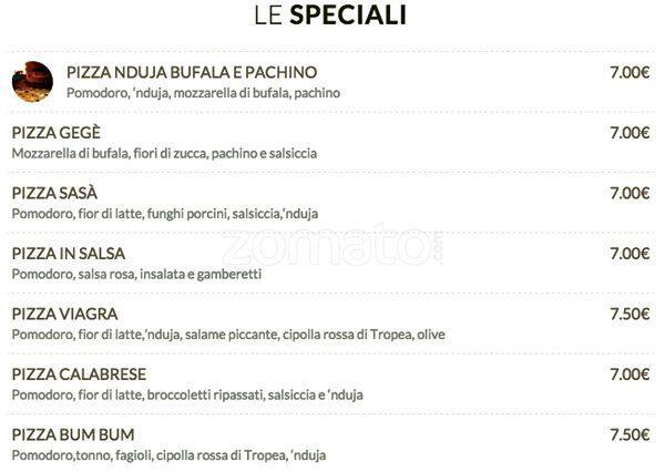 Menu di Ristorante Pizzeria 'nduja Bufala e Pachino 