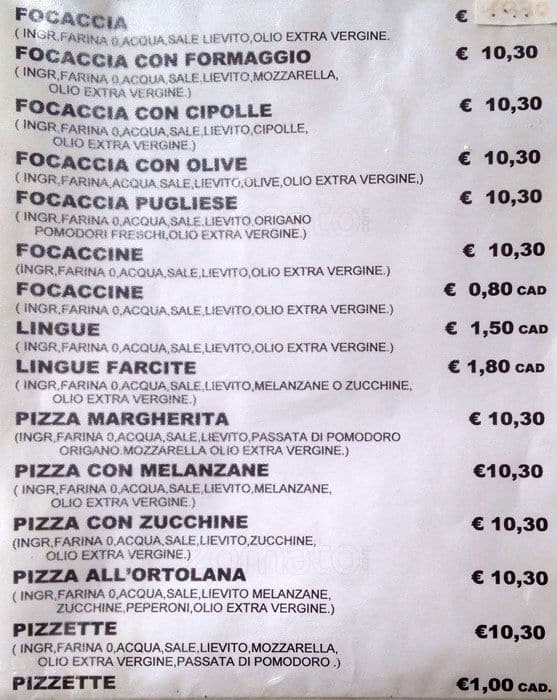 Menu di Posteria dell'Isola 