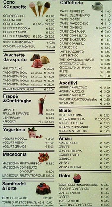 Menu di Gelateria Oasi 