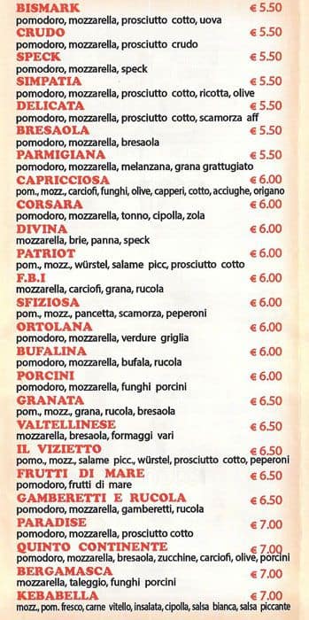 Menu di C'è pizza per te 