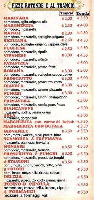 Menu di C'è pizza per te 