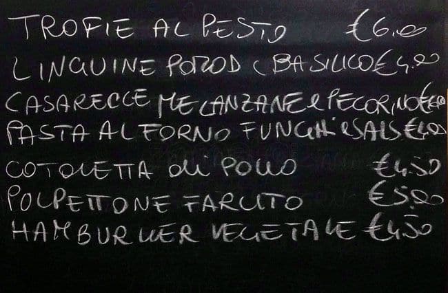 Menu di Bar Verdolini Tavola Calda Tabacchi Roma 