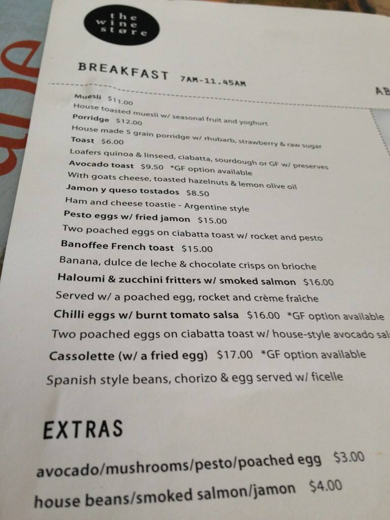 The Wine Store Wine Bar Menu, Menu for The Wine Store Wine Bar, East