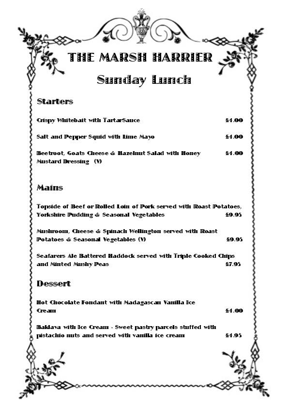 Menu at The Marsh Harrier, Oxford pub & bar, Oxford